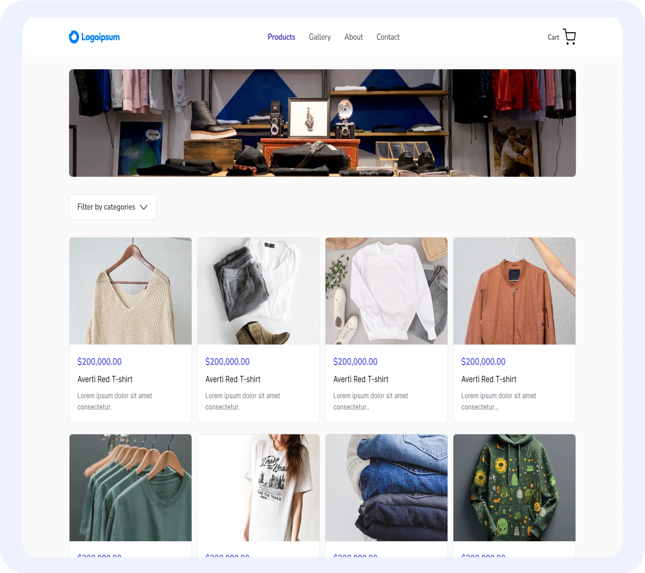 A Vent seller storefront with a product grid and category filters